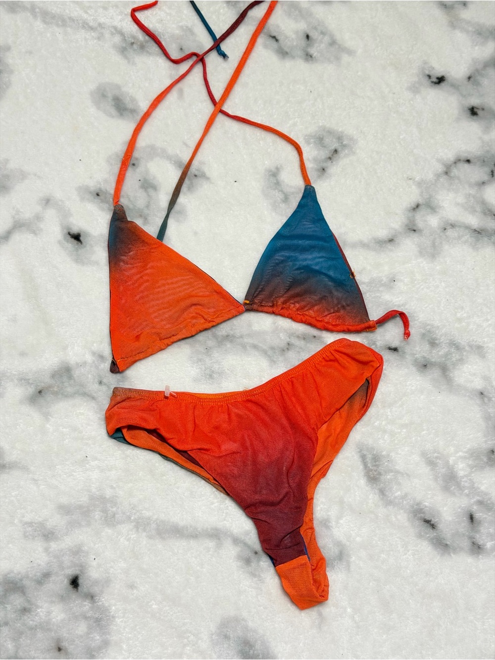 Fashion Nova Orange & Blue Ombre Triangle Bikini Set